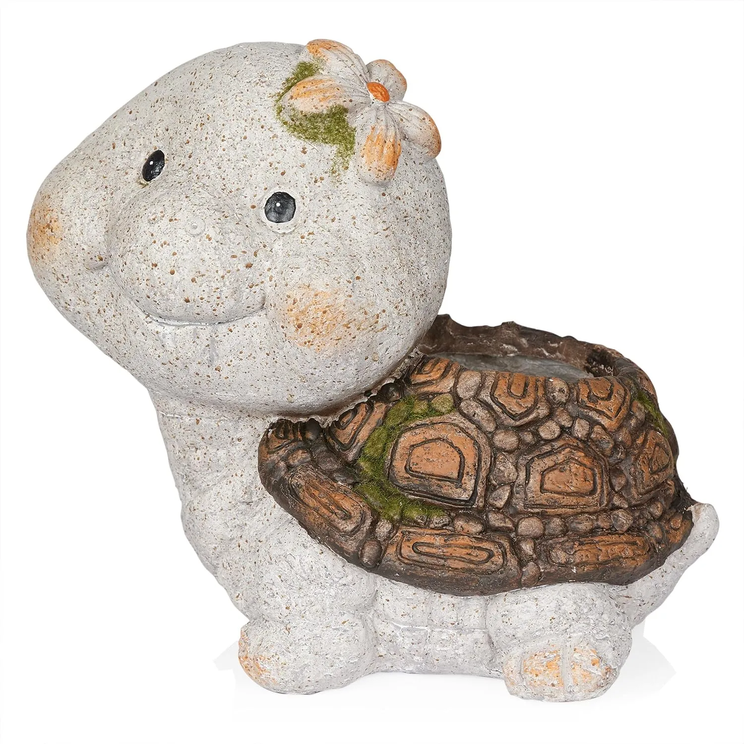 Alpine Corporation WQA1592 Blushing Tortoise Statue Planter w/Drainage Hole, Décor for Garden, Patio, & Lawn, 13" H, Gray