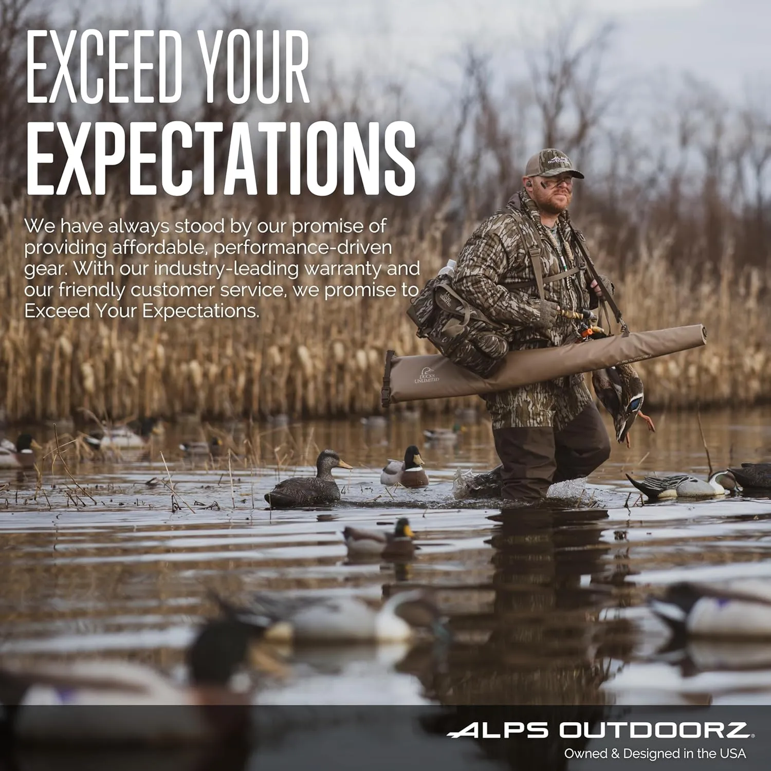 ALPS OutdoorZ Alpha Waterfowl Blind - Durable Hunting Blind, with Push Open Shooting Doors, Full-Length Side Access, Removable Gun Rests, Mesh Pockets, and Dog Doors