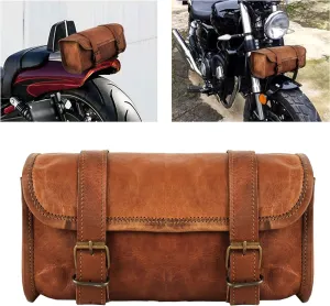 american blue Leather Handlebar Bag, Brown Saddle and Motorcycle Pouch, Bicycle Tool Bag, Leather Travel Accessory Bag (Light Brown)
