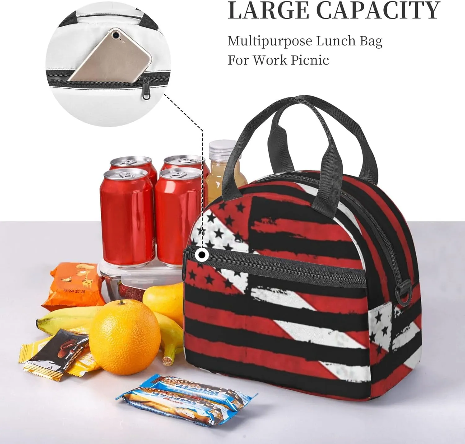 American Diver Down Flag Usa Scuba Diving Dive Flag Lunch Bag Hand Tote Crossbody Insulated Lunch Bag Large Portable Lunch Box