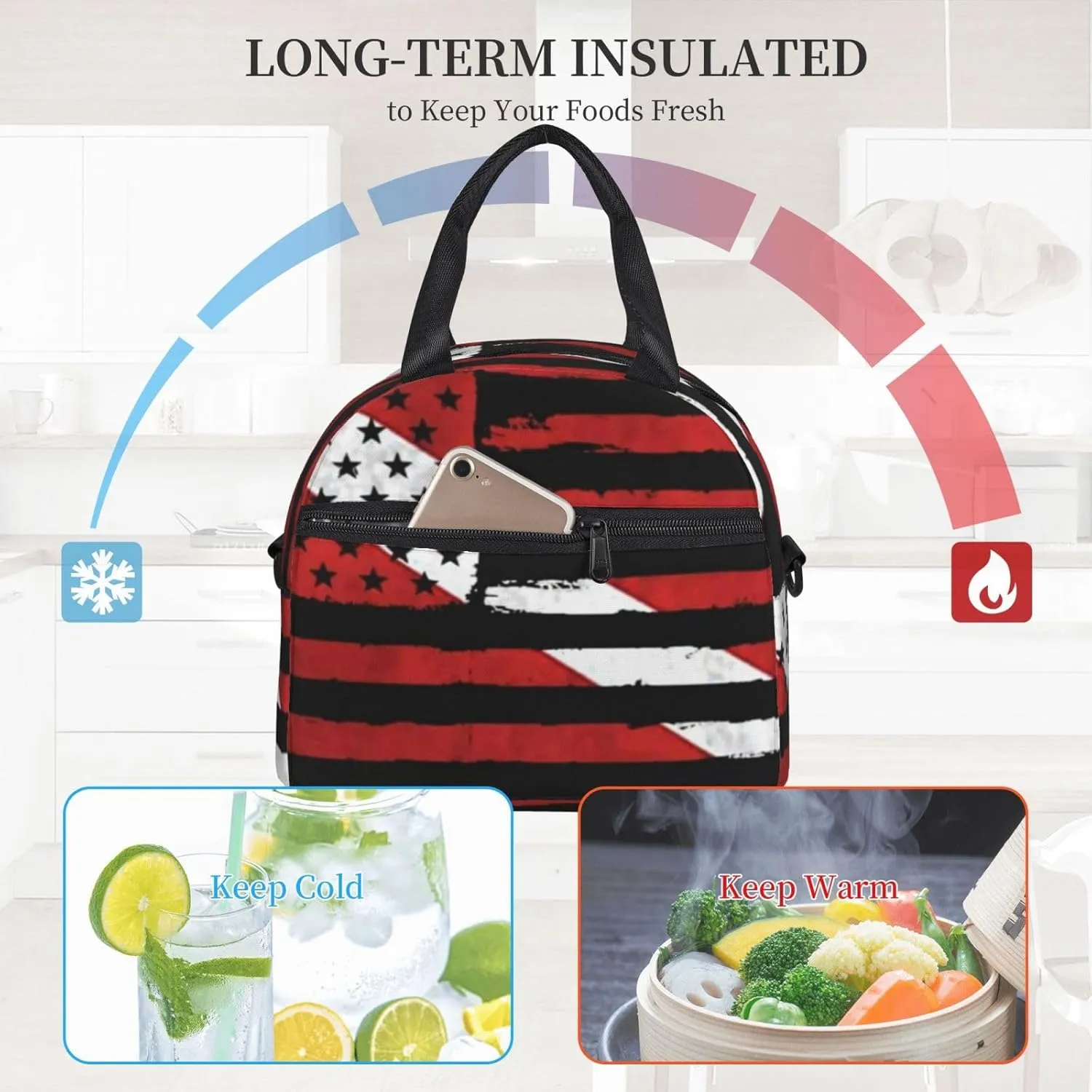 American Diver Down Flag Usa Scuba Diving Dive Flag Lunch Bag Hand Tote Crossbody Insulated Lunch Bag Large Portable Lunch Box