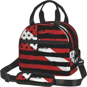 American Diver Down Flag Usa Scuba Diving Dive Flag Lunch Bag Hand Tote Crossbody Insulated Lunch Bag Large Portable Lunch Box