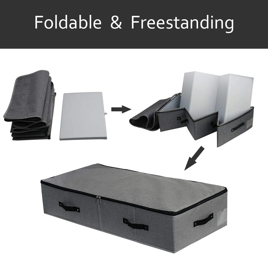 AMJ Extra Length Under Bed Storage Organization Containers for Shoes, Clothing, Bedding, 35.5 x 16.5 x 7“, Black Gray