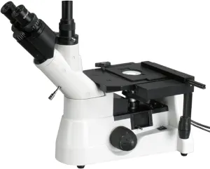 AmScope ME1400TB Inverted Trinocular Metallurgical Microscope, 40X-800X Magnification, WF10x and WF20x Eyepieces, WF10x Eyepiece with Reticle, Kohler Condenser, 30W Halogen Illumination with Rheostat, Double-Layer Mechanical Stage, 85-230V