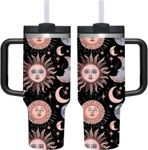 AMZUShome 40 OZ Goth Sun Moon Star Tumbler with Handle.Unique Birthday Christmas Gifts for Goth Lover.Personalized 40 OZ Goth Sun Moon Star Tumbler Gifts for Women Men.