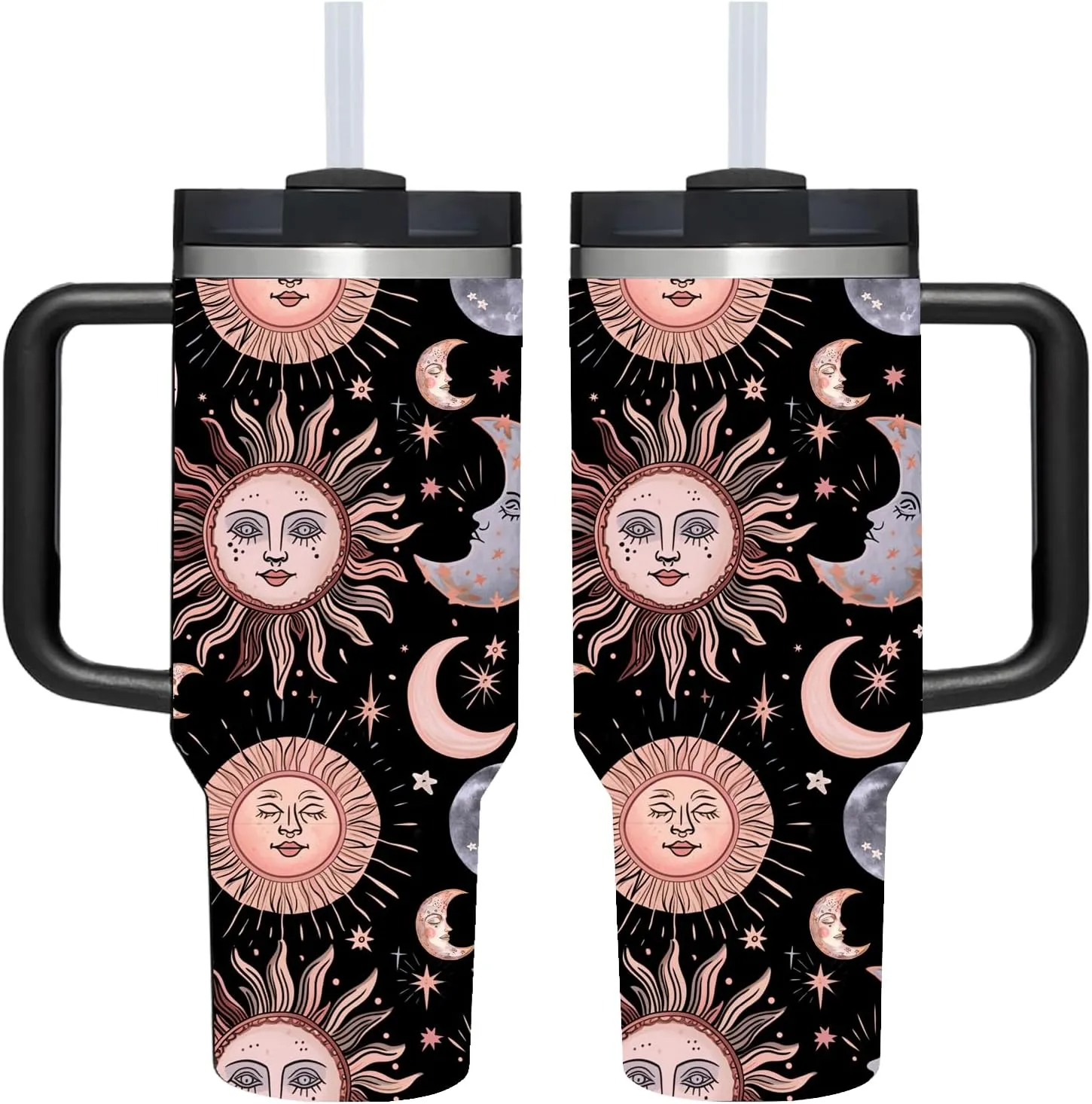 AMZUShome 40 OZ Goth Sun Moon Star Tumbler with Handle.Unique Birthday Christmas Gifts for Goth Lover.Personalized 40 OZ Goth Sun Moon Star Tumbler Gifts for Women Men.