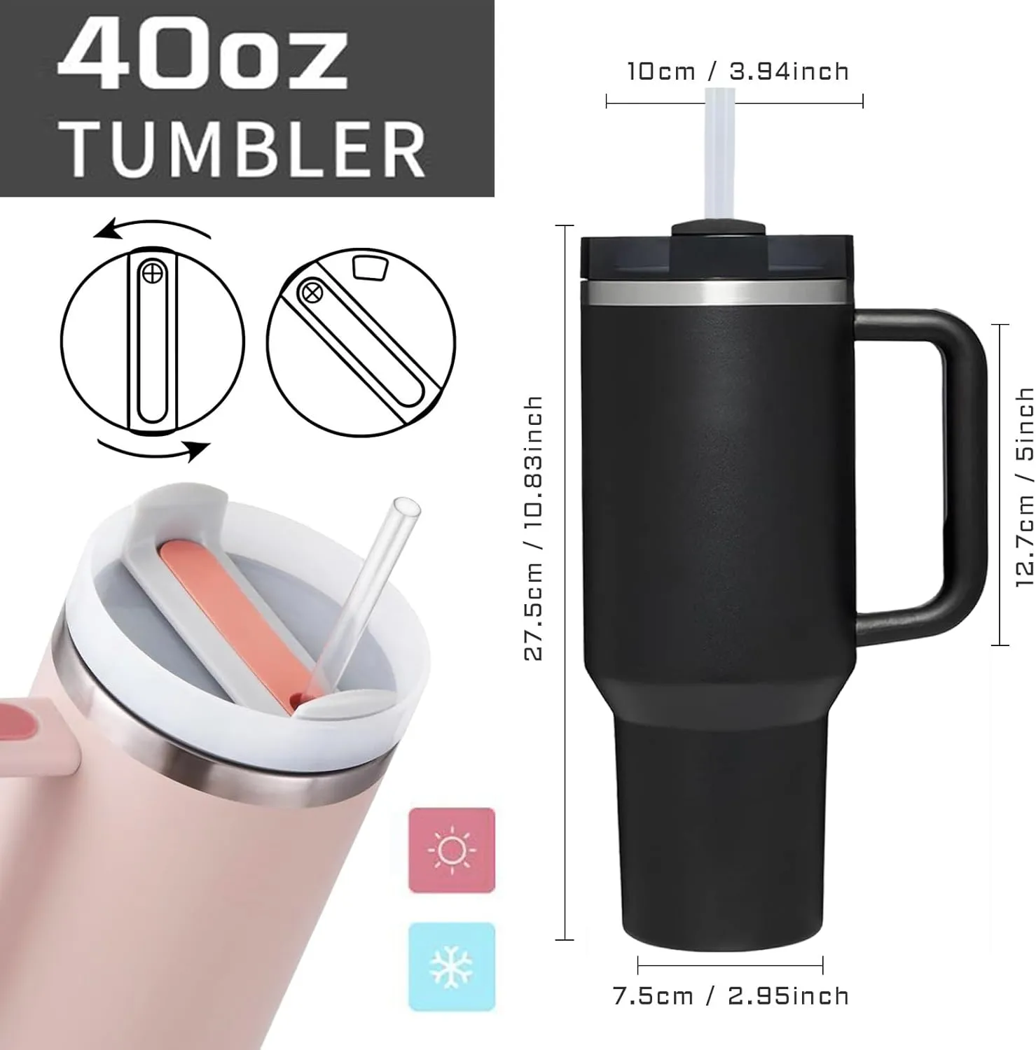 AMZUShome 40 OZ Goth Sun Moon Star Tumbler with Handle.Unique Birthday Christmas Gifts for Goth Lover.Personalized 40 OZ Goth Sun Moon Star Tumbler Gifts for Women Men.
