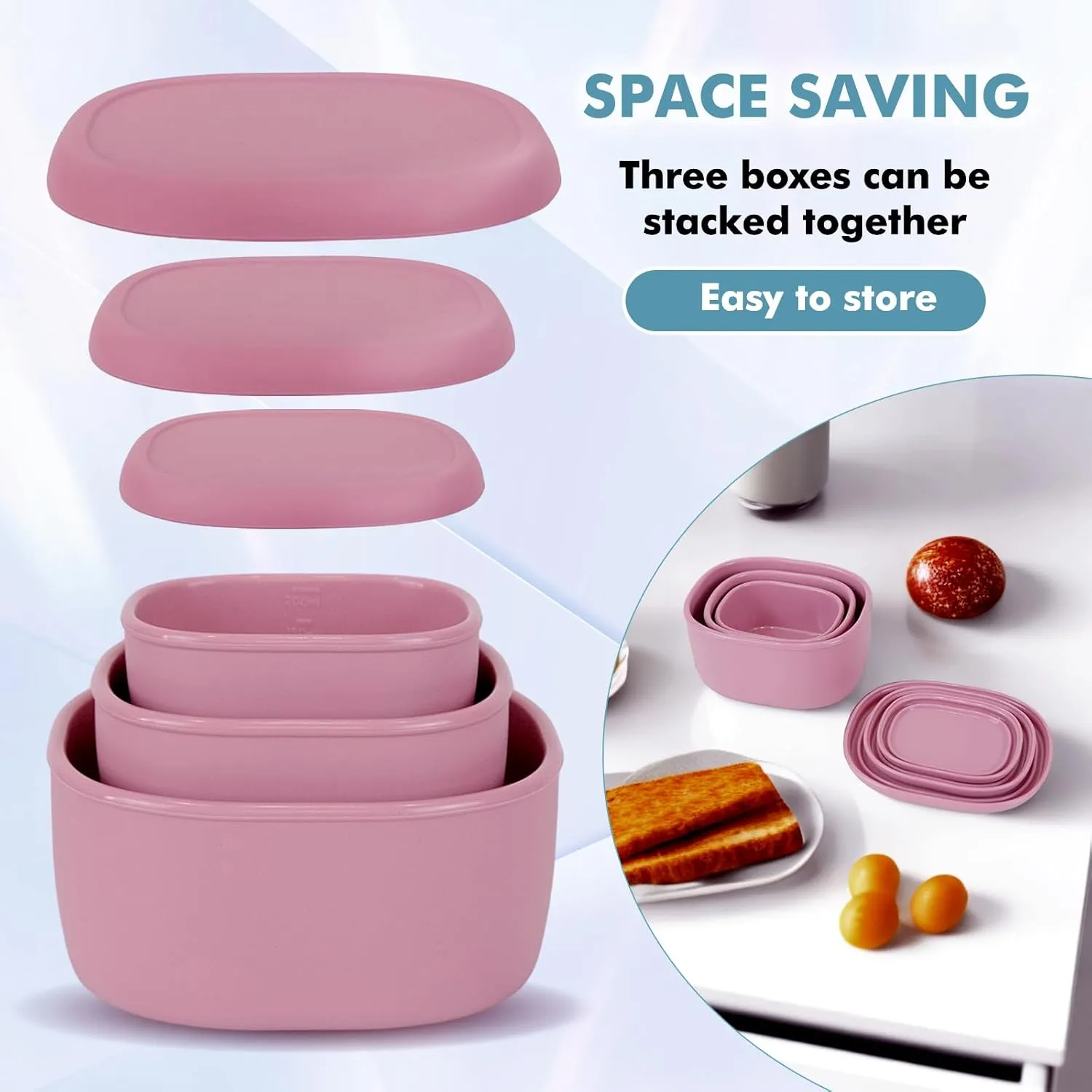 Anatole Silicone Food Storage Containers Set of 3 Lunch Box Bento with Lids BPA Free Dishwasher Microwave Oven Freezer Safe (6.7oz, 10oz, 20oz)
