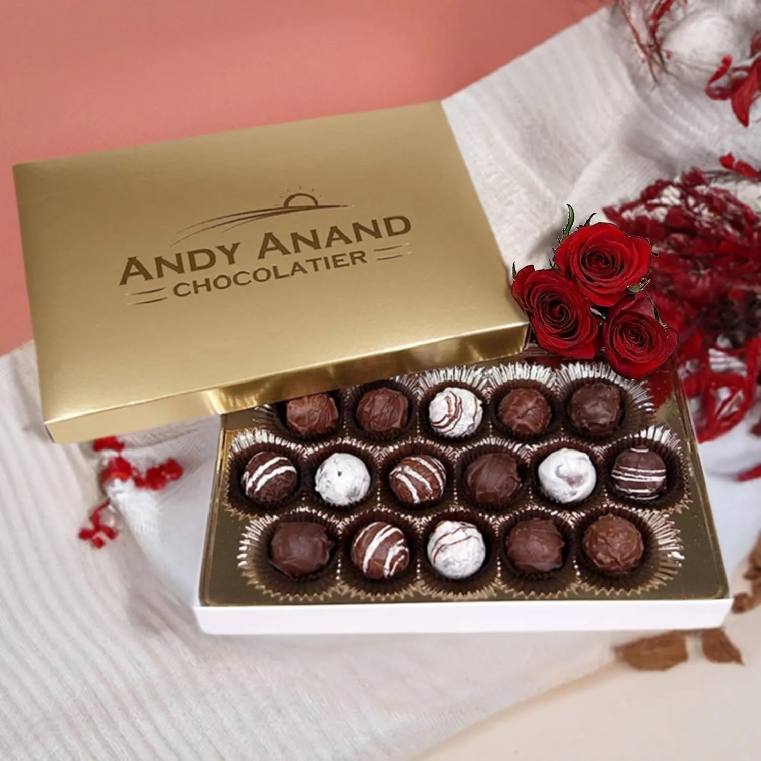 Andy Anand Champagne, Rum, Irish Cream & Kahlua Belgian Chocolate Truffles Gift Boxed, Delicious, Succulent & Divine (24 Pcs)