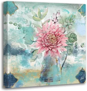 Anolyfi Bathroom Botanical Cactus Plants Painting Abstract Succulents Flower Canvas Wall Art Pink Floral Rustic Print Picture Artwork Framed for Bedroom Living Room Nursery Office Home Decor 14"x14"