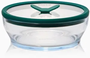 Anyday 4-Cup Glass Food Storage with Glass Lid, Round Shallow Dish | Plastic-Free Meal Prep & Microwave Cookware | Stackable Airtight Storage Container with Vented Lid for Microwave-Safe Reheating
