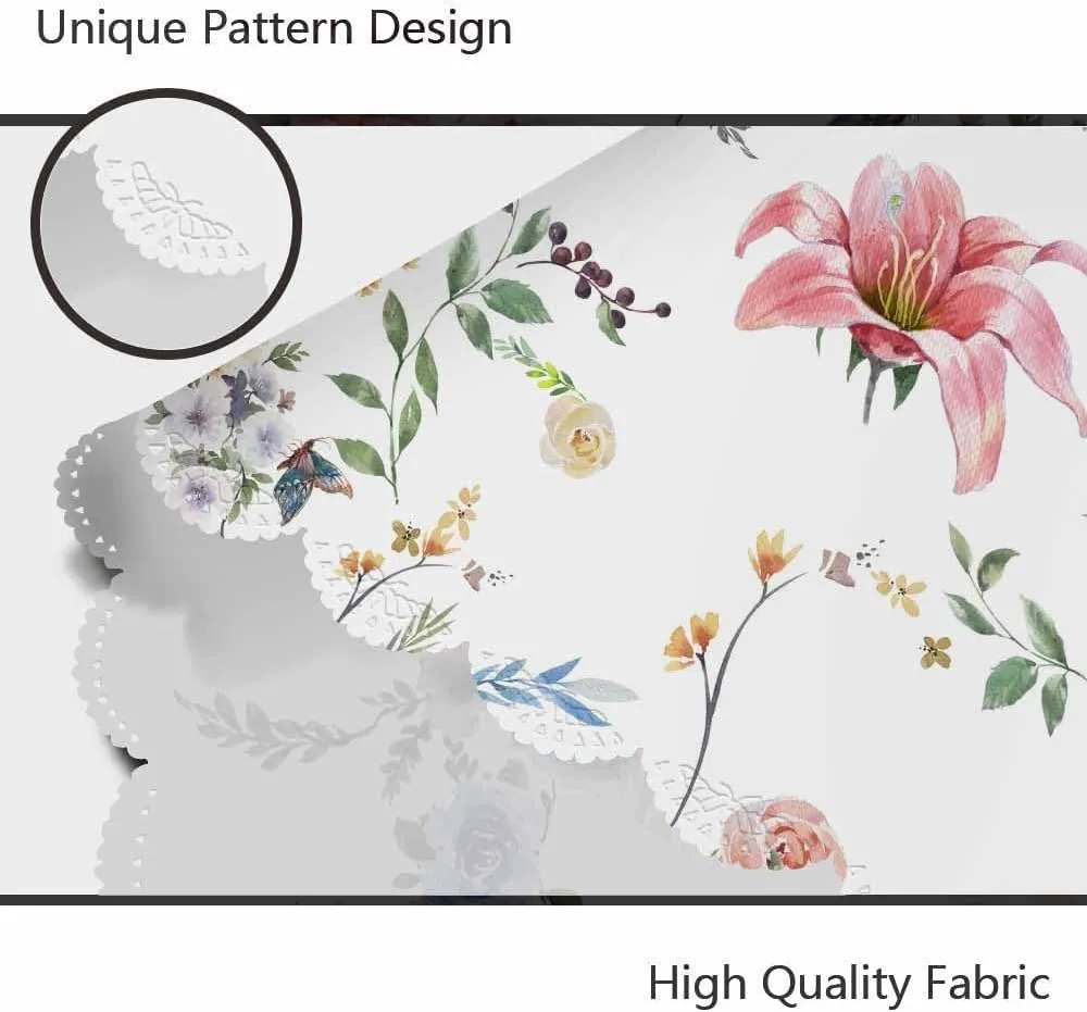 AOYEGO Colorful Flower Table Cloth Rose Lily Hibiscus Bouquet Branches Leaves Nature Spring Round Tablecloth 60 Inch for Dining Room, Party, Banquet