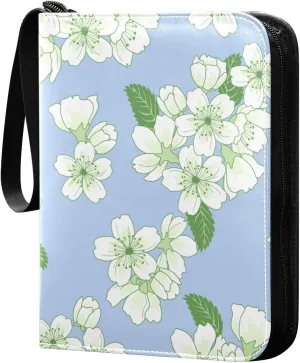 Apple Flowers and Leaves Pattern Card Binder for Trading Cards, 4 Pocket with 50 Sleeves up to 400 Cards, Double Sided Pockets Card Holder Carry Case for Baseball Card, Football Card, Gaming Cards