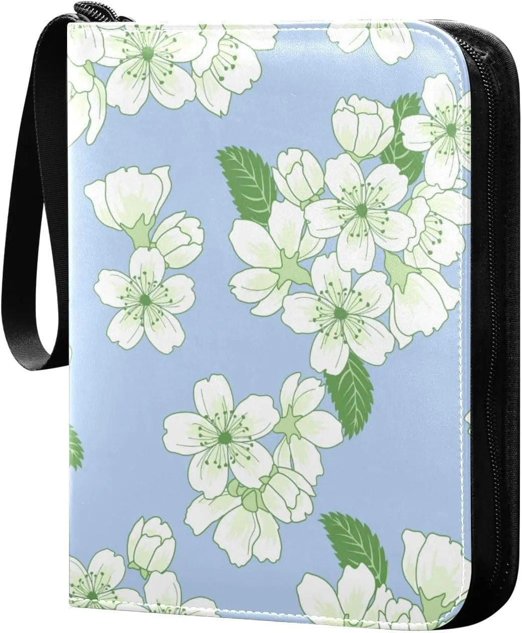 Apple Flowers and Leaves Pattern Card Binder for Trading Cards, 4 Pocket with 50 Sleeves up to 400 Cards, Double Sided Pockets Card Holder Carry Case for Baseball Card, Football Card, Gaming Cards