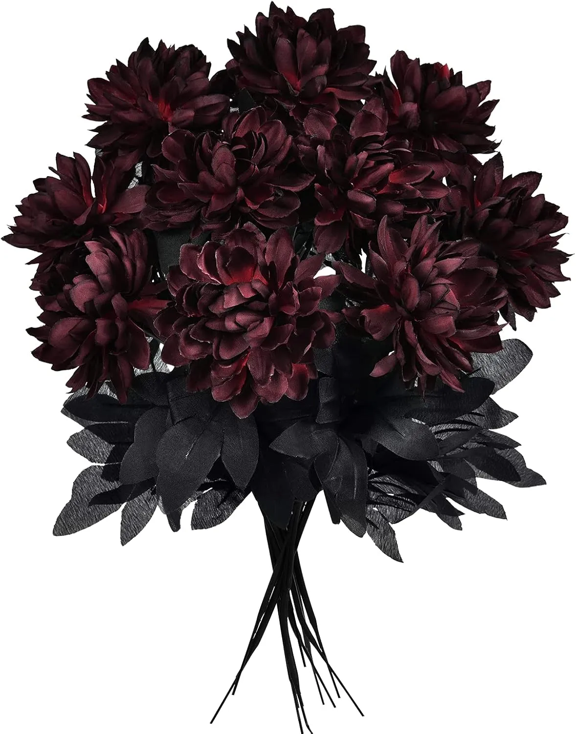 Artflower 10 Pack Artificial Silk Dahlia Bouquet with Long Stem, 16” Wine Red Fake Flower Floral Arrangements Wedding Bridal Bouquet for Halloween Harvest Festival Table Centerpieces Home Decor