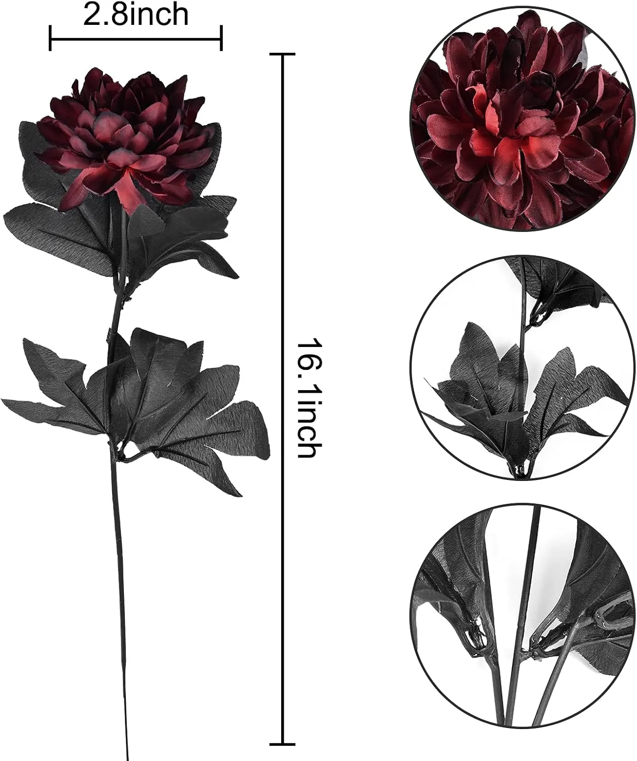 Artflower 10 Pack Artificial Silk Dahlia Bouquet with Long Stem, 16” Wine Red Fake Flower Floral Arrangements Wedding Bridal Bouquet for Halloween Harvest Festival Table Centerpieces Home Decor