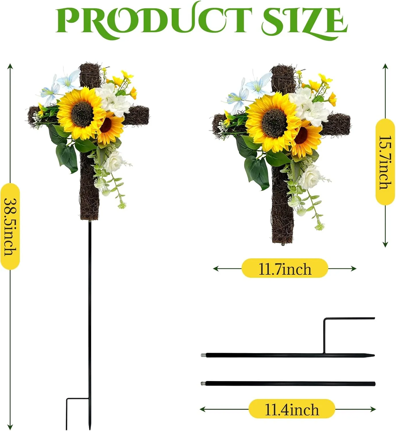 Artificial Cemetery Flowers Cross Yellow Memorial Grave Sunflowers Cross Stake Cemetery Decorations for Grave Memrial Day