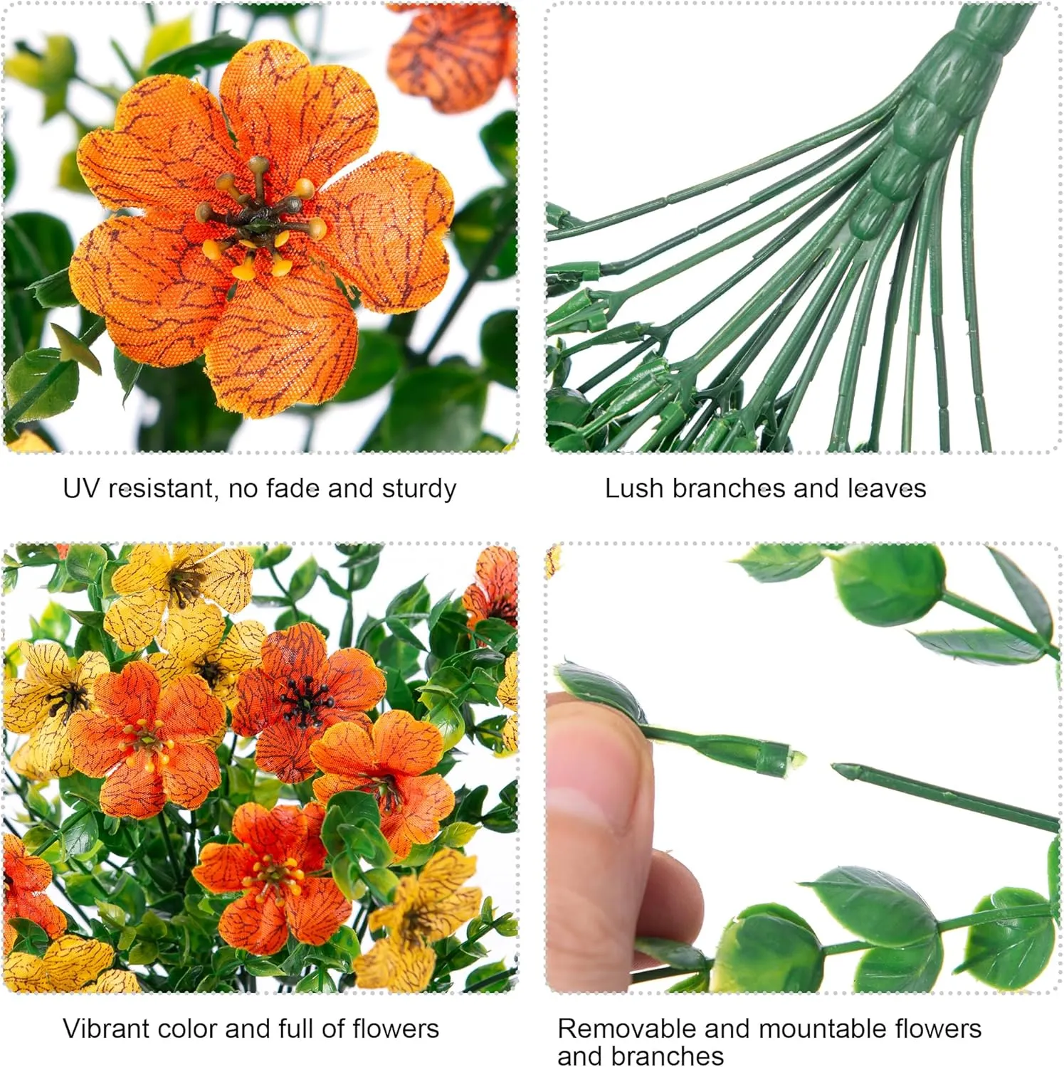 Artificial Faux Hanging Flowers Plants for Outdoors Decor, 2 PCS Outside Fake Silk Violets with Eucalyptus UV Resistant Look Real Daisy Trailing Vines for Planter Front Door Patio Yard, OrangeYellow