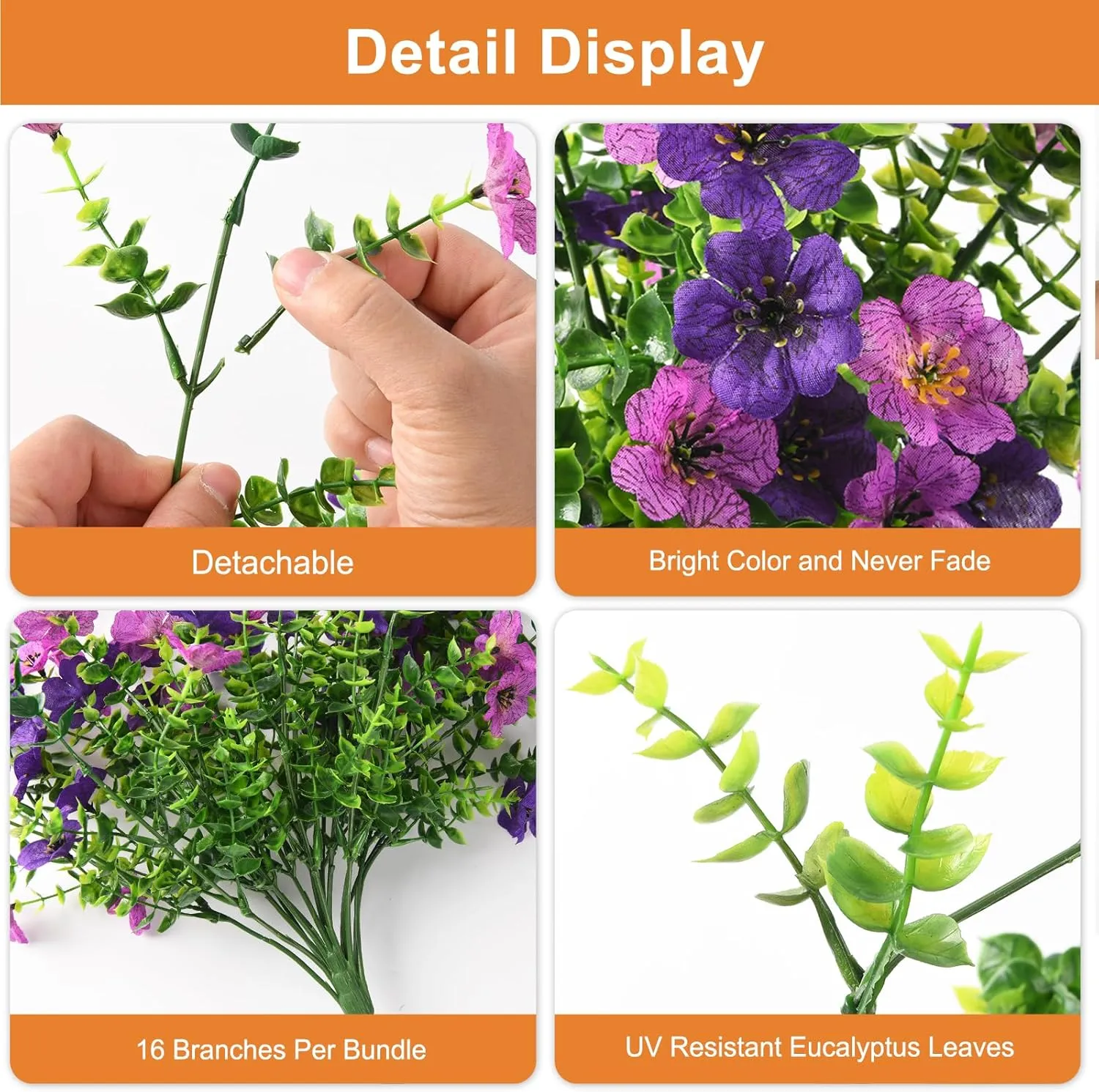 Artificial Hanging Flowers for Outdoors, 2 Pcs Fake Hanging Plant Spring Summer Decor, UV Resistant No Fade Faux Flower for Front Door Porch Planter Patio Yard Garden(Double Purple)