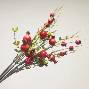 Artificial Pomegranate Branches with LED String Light Red Fake Pomegranate Tree Berries Plants Flower Fruit DIY Decor Kitchen Party Home Table Wreath Vase Flower Arrangement (Red, 2 Pack)