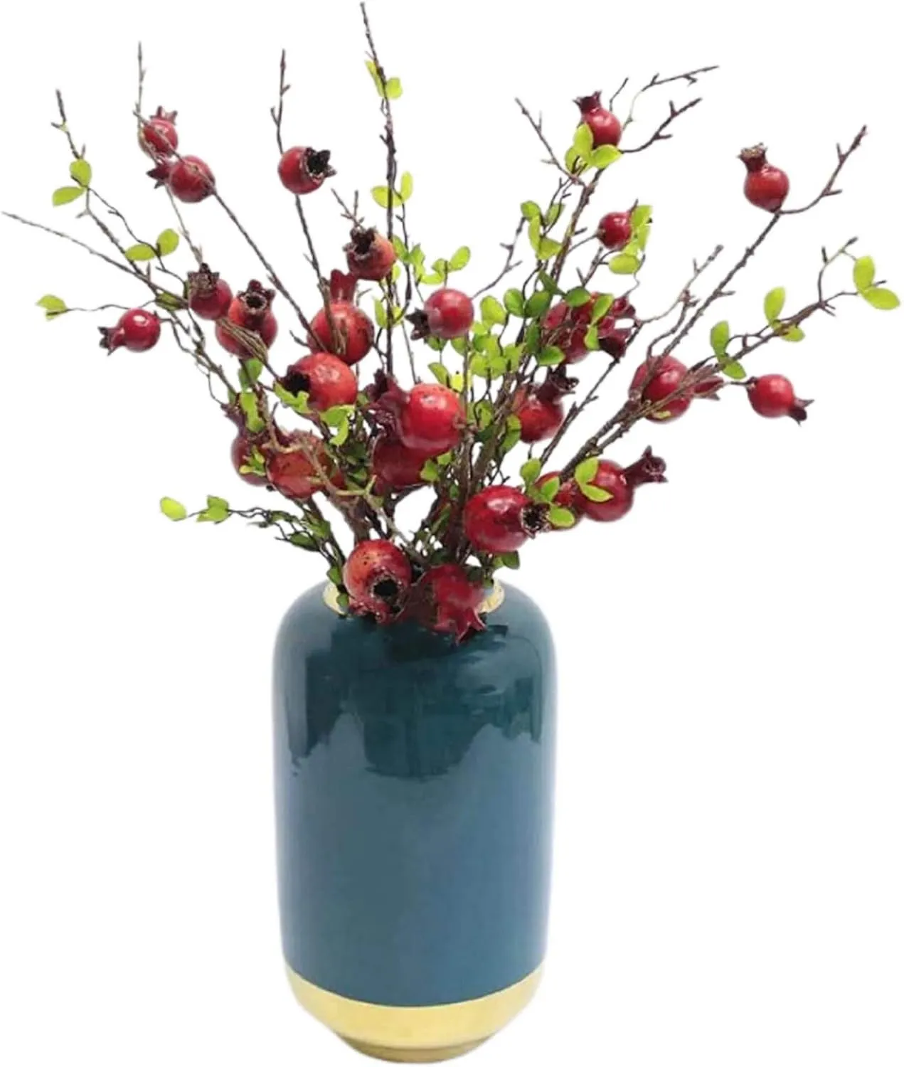 Artificial Pomegranate Branches with LED String Light Red Fake Pomegranate Tree Berries Plants Flower Fruit DIY Decor Kitchen Party Home Table Wreath Vase Flower Arrangement (Red, 2 Pack)