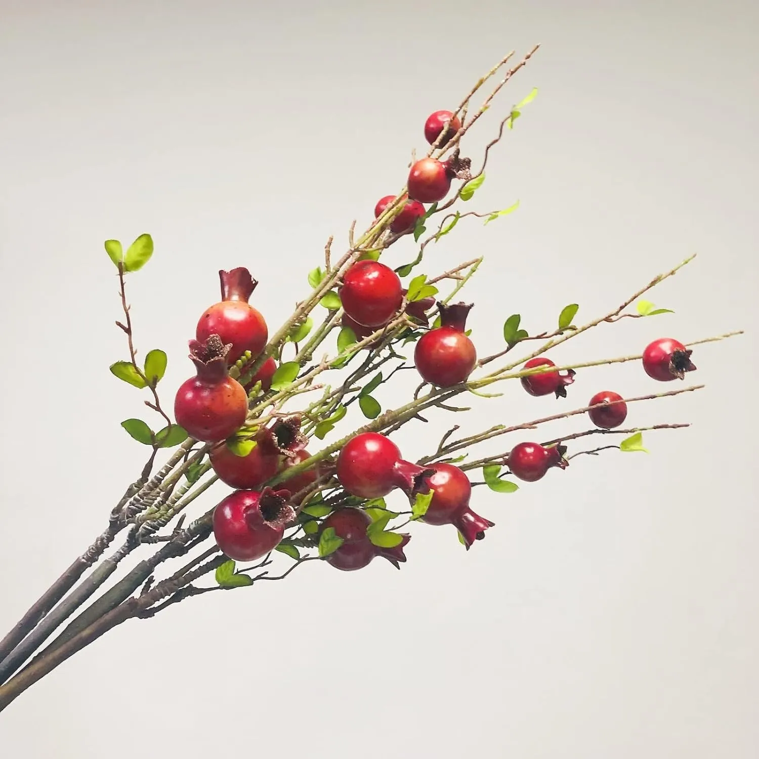 Artificial Pomegranate Branches with LED String Light Red Fake Pomegranate Tree Berries Plants Flower Fruit DIY Decor Kitchen Party Home Table Wreath Vase Flower Arrangement (Red, 2 Pack)
