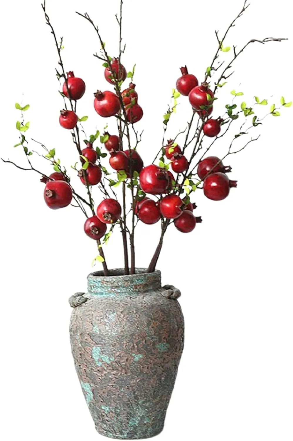 Artificial Pomegranate Branches with LED String Light Red Fake Pomegranate Tree Berries Plants Flower Fruit DIY Decor Kitchen Party Home Table Wreath Vase Flower Arrangement (Red, 2 Pack)