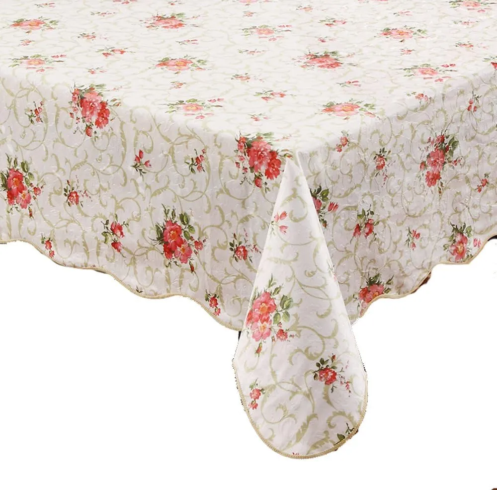 Artisan Flair AF6090-094 Red Flower Flannel Backed Vinyl Tablecloth Waterproof Oblong(Rectangle) (60-Inch by 90-Inch )