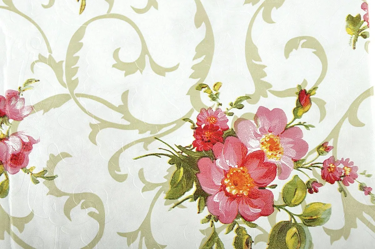 Artisan Flair AF6090-094 Red Flower Flannel Backed Vinyl Tablecloth Waterproof Oblong(Rectangle) (60-Inch by 90-Inch )
