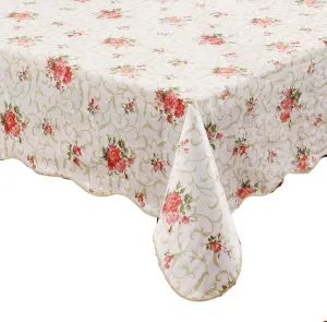 Artisan Flair AF6090-094 Red Flower Flannel Backed Vinyl Tablecloth Waterproof Oblong(Rectangle) (60-Inch by 90-Inch )