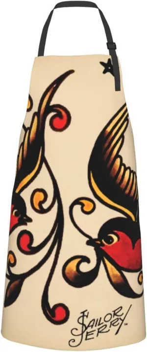 Astilnet Sailor Jerry Tattoo Men'S Women'S Apron Waterproof Kitchen Chef Aprons For Cooking Baking Painting