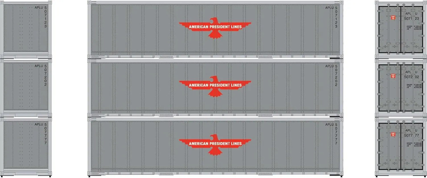 Athearn HO 40' Smooth Side Containers APL #2 3 ATH63386 HO Vehicles