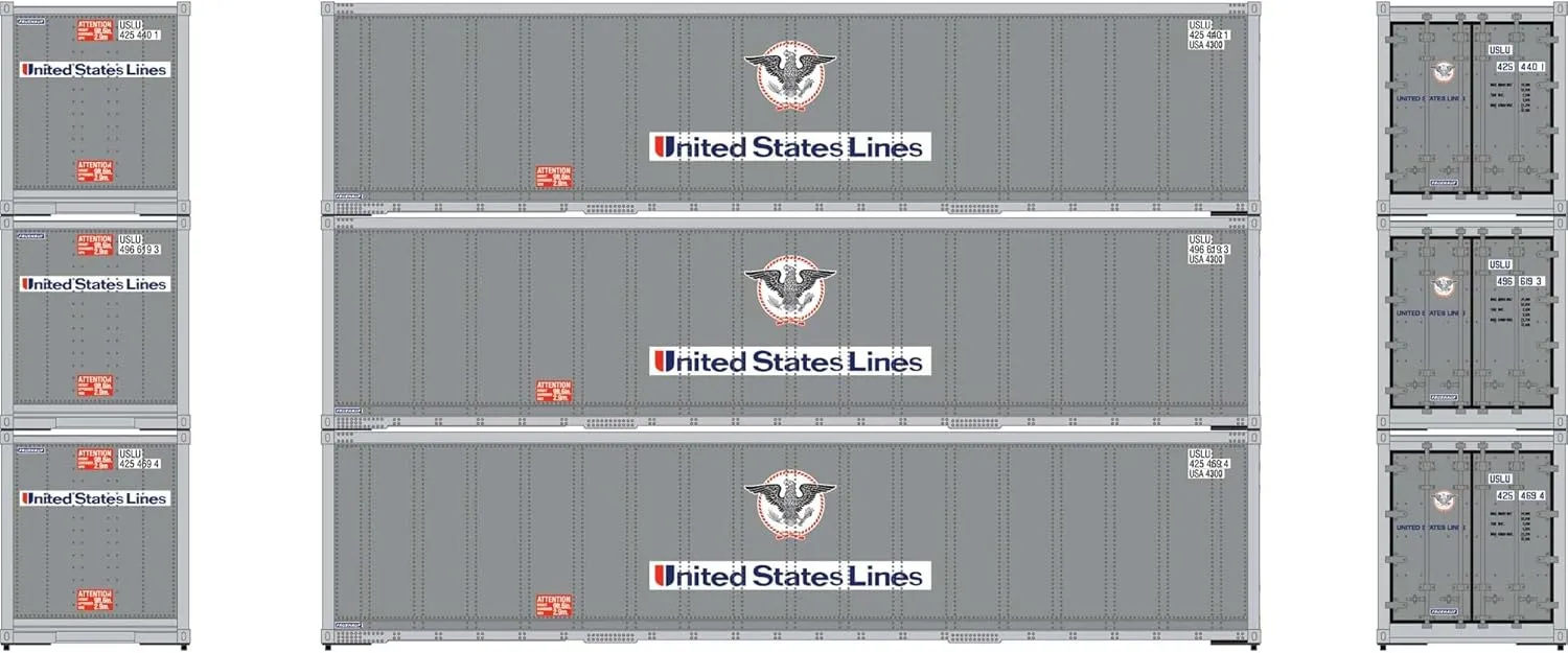 Athearn HO 40' Smooth Side Containers USLU #1 3 ATH63389 HO Vehicles