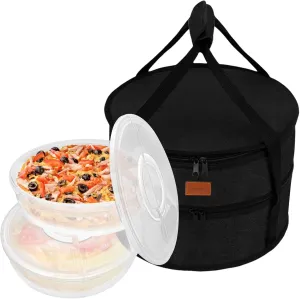 Aufind 12" 2 Pack Pie Carrier with Lid and Insulated Food Carrying Case Bag, Reusable Food Storage Containers for Pies, Cheesecake, Pizza, Nuts Fruit (Black)