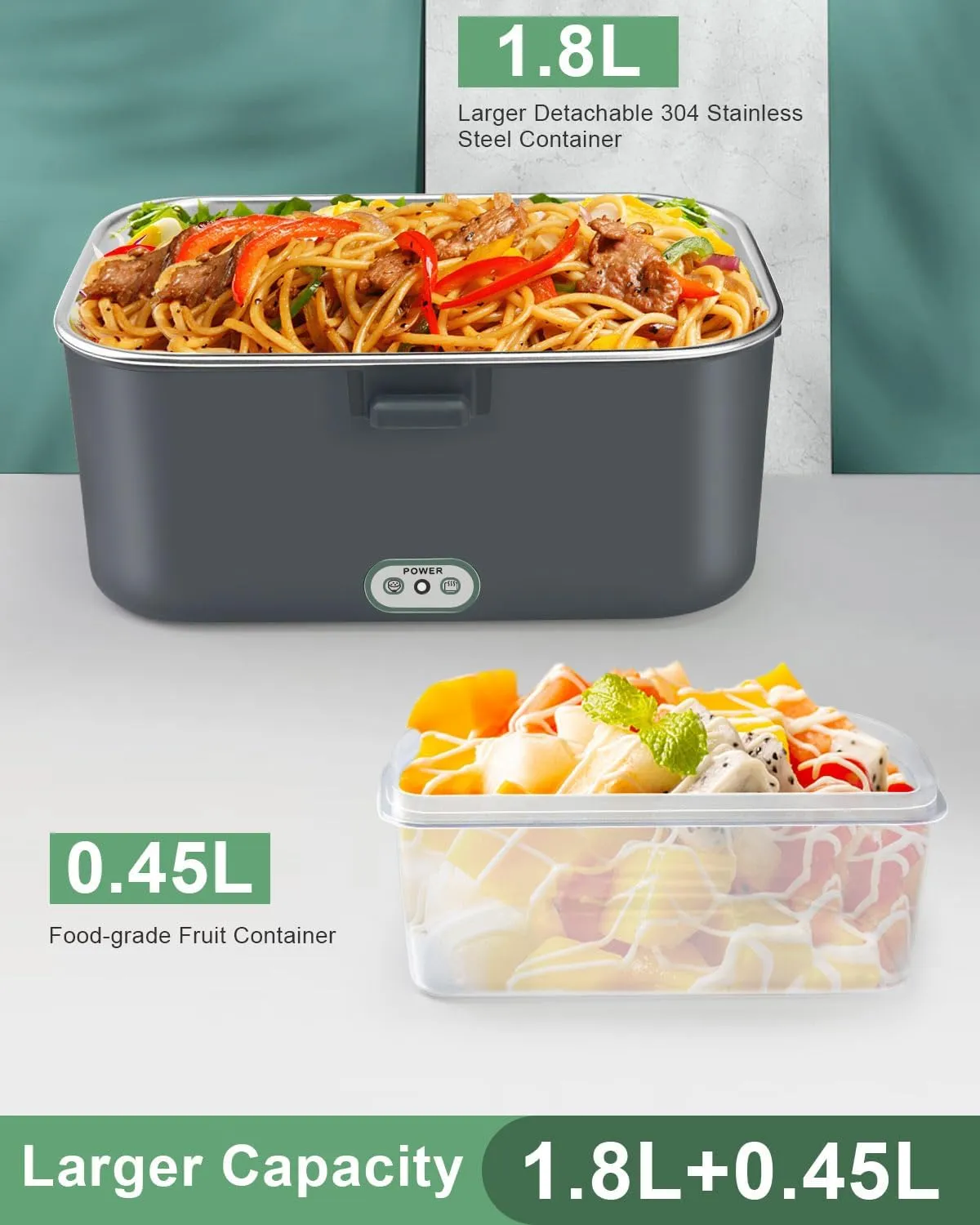 AUTOPkio 1.8L Electric Lunch Box for Adults, 12V/24V/110V Portable Food Warmer with Carry Bag & Fork Spoon, 80W Fast Heating for Car, Truck, Office & Travel