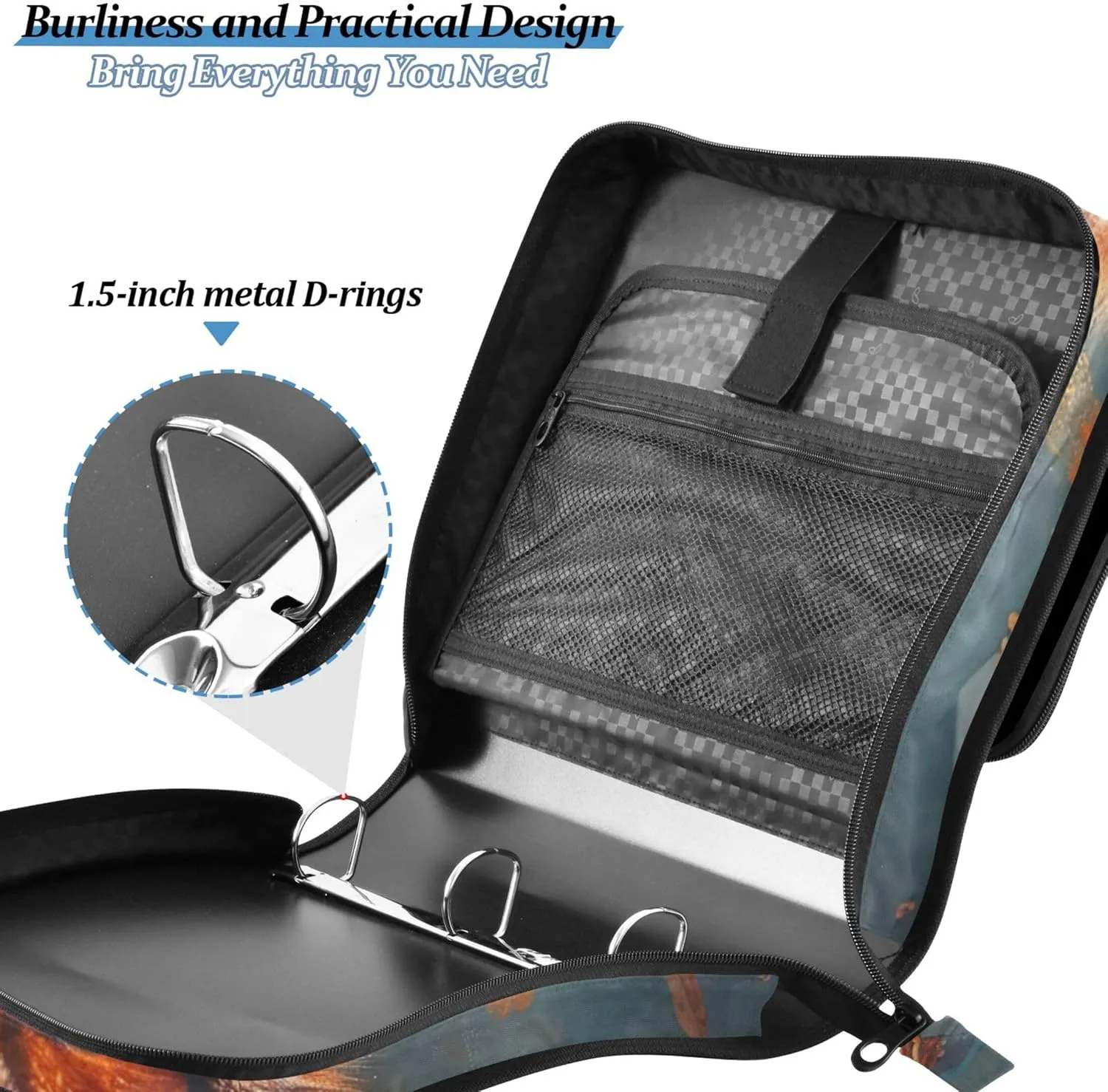 Autumn Forest Fox 3 Ring Binders 1.5 Inch D Ring Binder Zipper Organizer School Binders Bag with Shoulder Strap Print Multi Pockets Large Portfolio Folder