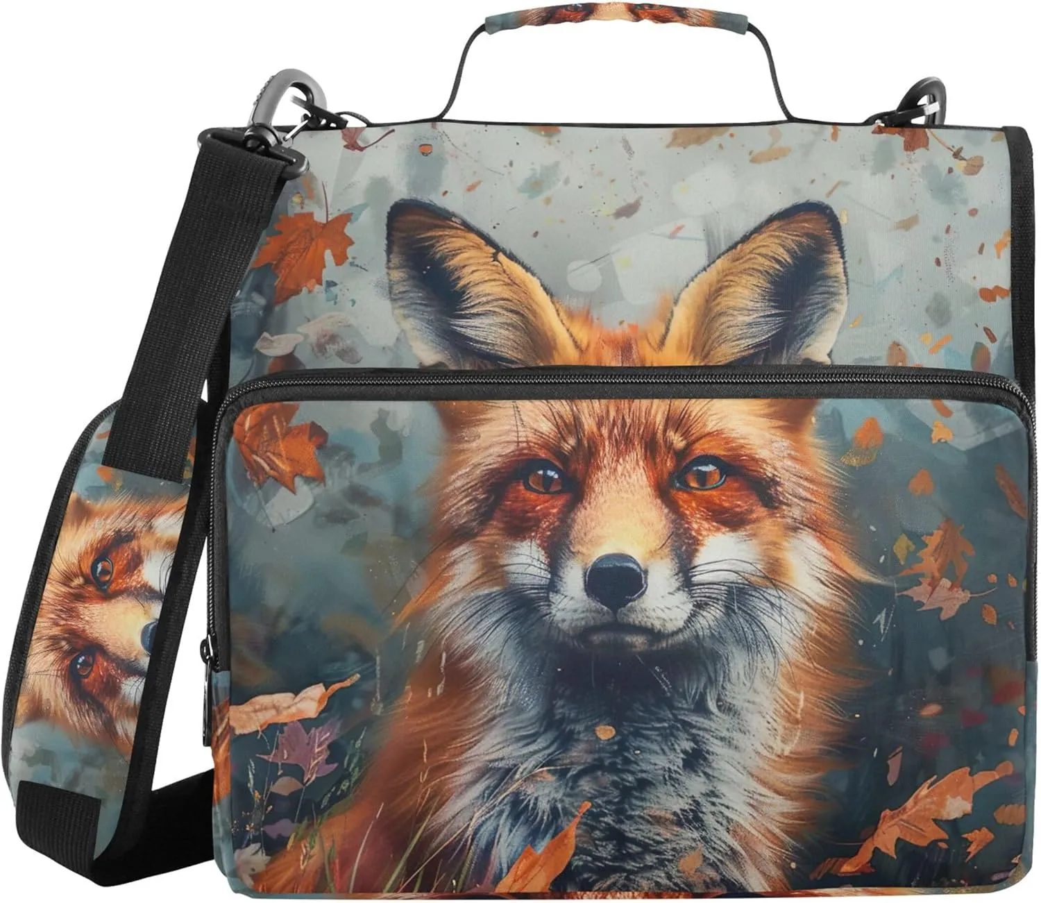 Autumn Forest Fox 3 Ring Binders 1.5 Inch D Ring Binder Zipper Organizer School Binders Bag with Shoulder Strap Print Multi Pockets Large Portfolio Folder
