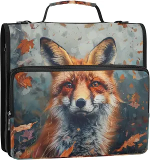 Autumn Forest Fox 3 Ring Binders 1.5 Inch D Ring Binder Zipper Organizer School Binders Bag with Shoulder Strap Print Multi Pockets Large Portfolio Folder