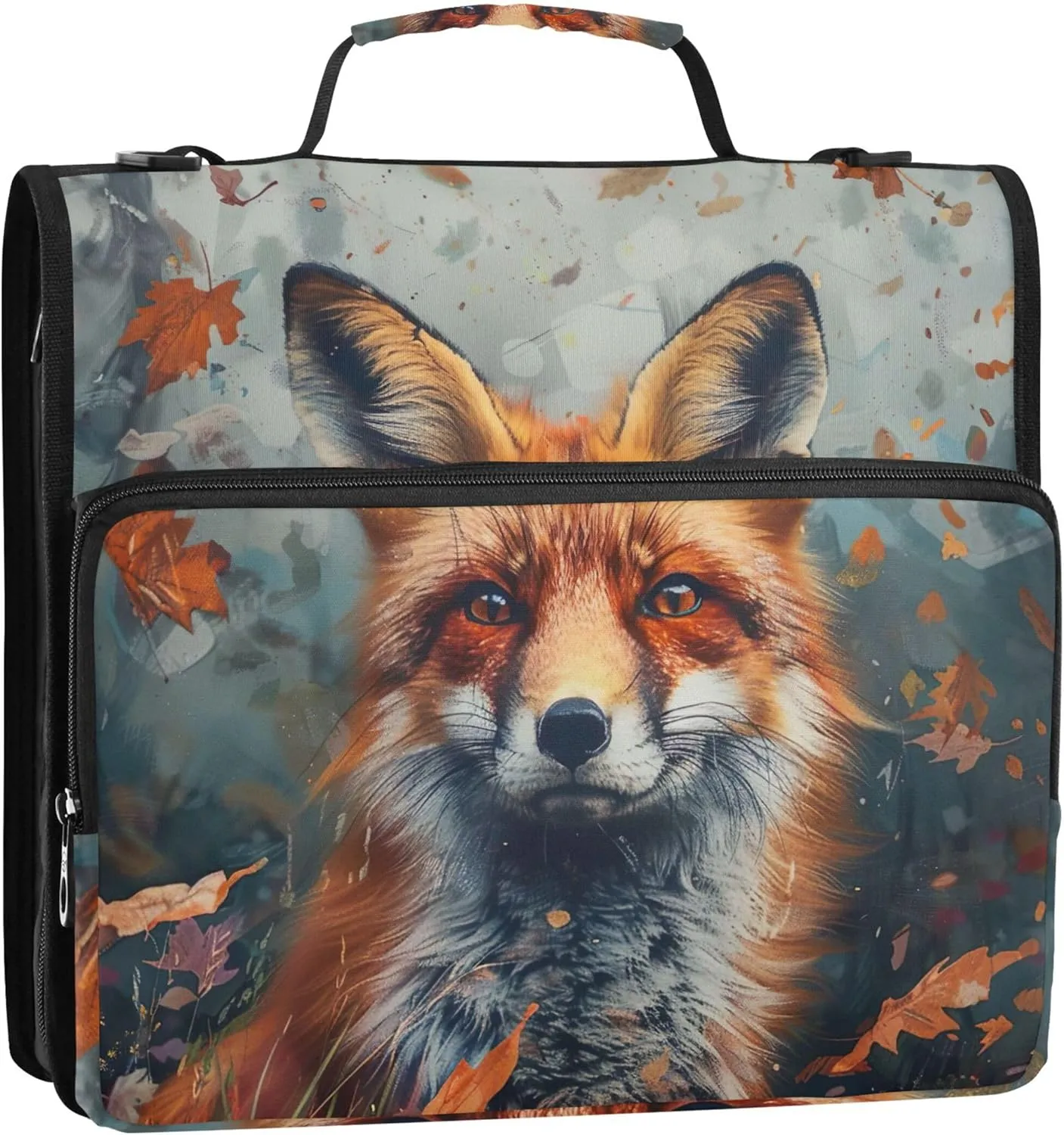 Autumn Forest Fox 3 Ring Binders 1.5 Inch D Ring Binder Zipper Organizer School Binders Bag with Shoulder Strap Print Multi Pockets Large Portfolio Folder