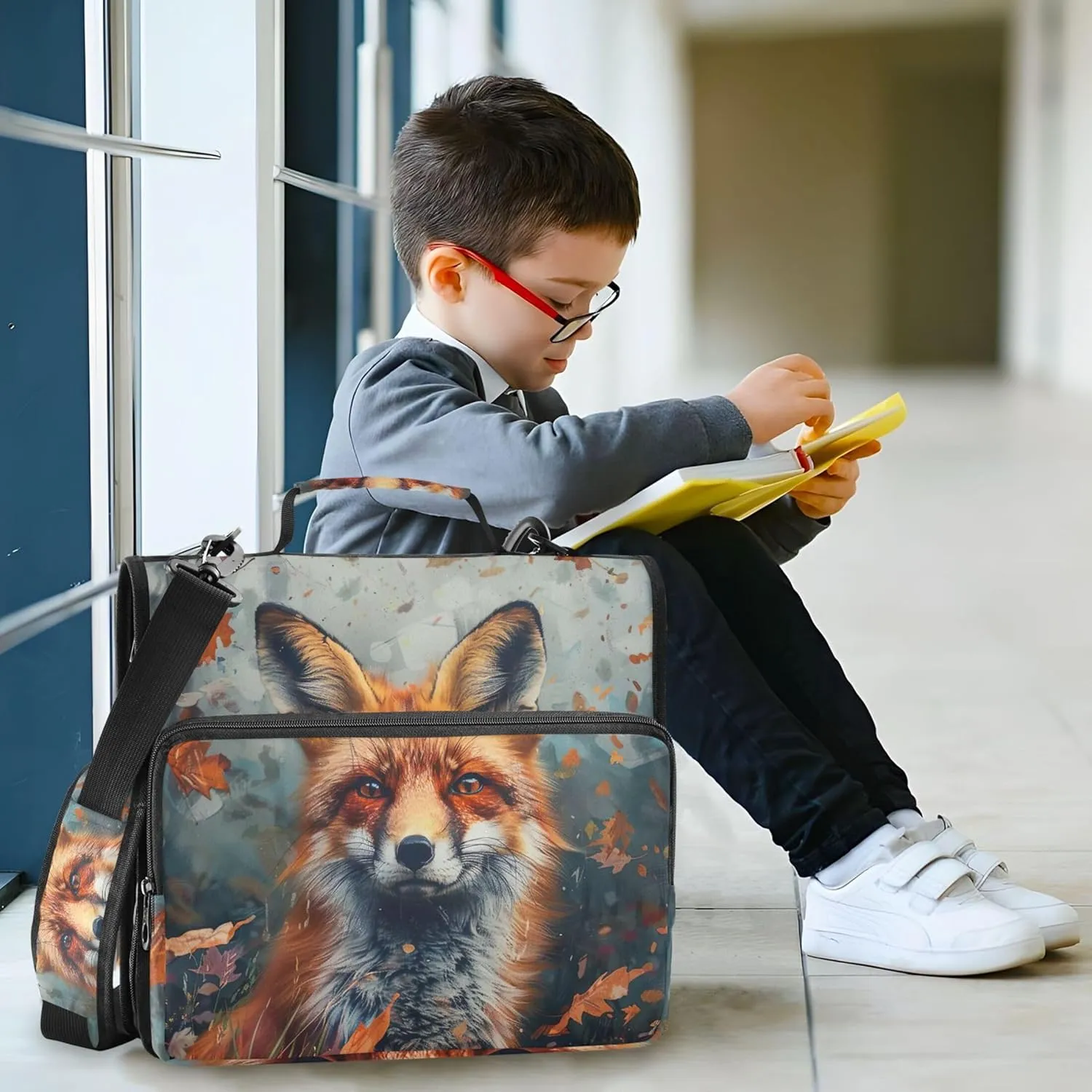 Autumn Forest Fox 3 Ring Binders 1.5 Inch D Ring Binder Zipper Organizer School Binders Bag with Shoulder Strap Print Multi Pockets Large Portfolio Folder