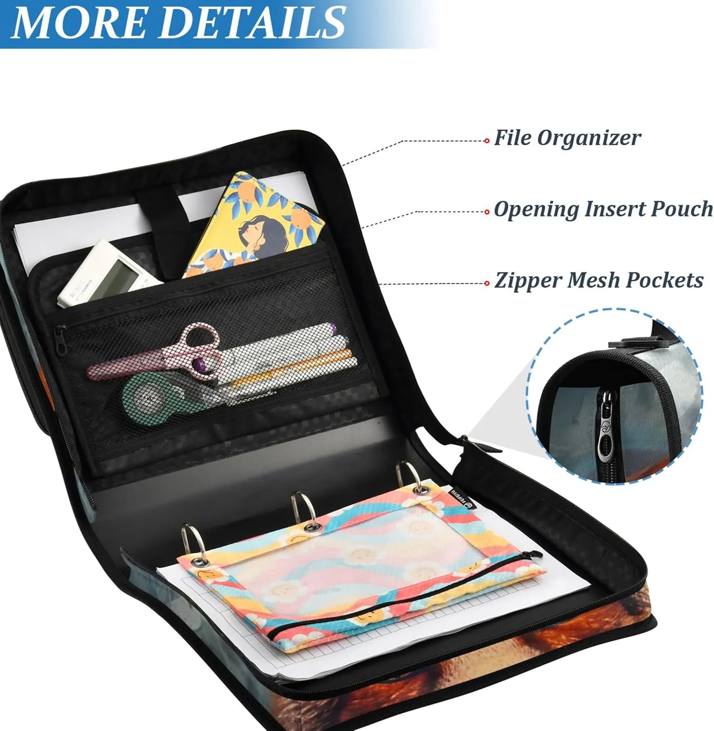 Autumn Forest Fox 3 Ring Binders 1.5 Inch D Ring Binder Zipper Organizer School Binders Bag with Shoulder Strap Print Multi Pockets Large Portfolio Folder