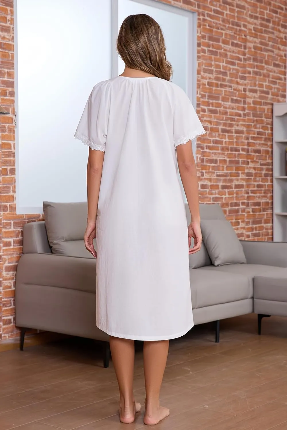 AVIIER 100% Cotton Nightgowns for Women Short Sleeve Night Gown with Pockets