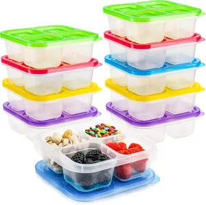 AVLA 10 Pack Bento Snack Boxes, Reusable Meal Prep Containers, 4-Compartment To Go Bento Lunch Boxes, Stackable Divided Food Storage Containers for Work and Travel
