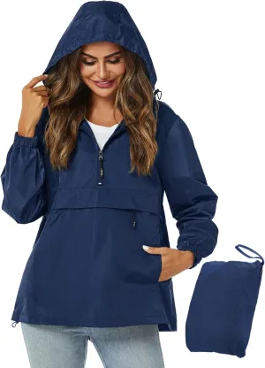 Avoogue Womens Rain Jacket with Hood,Pullover,Packable,Lightweight,Windbreaker,Waterproof,Breathable.