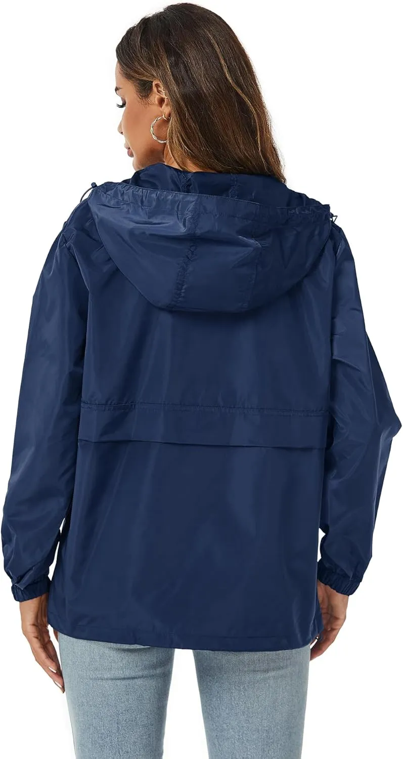 Avoogue Womens Rain Jacket with Hood,Pullover,Packable,Lightweight,Windbreaker,Waterproof,Breathable.