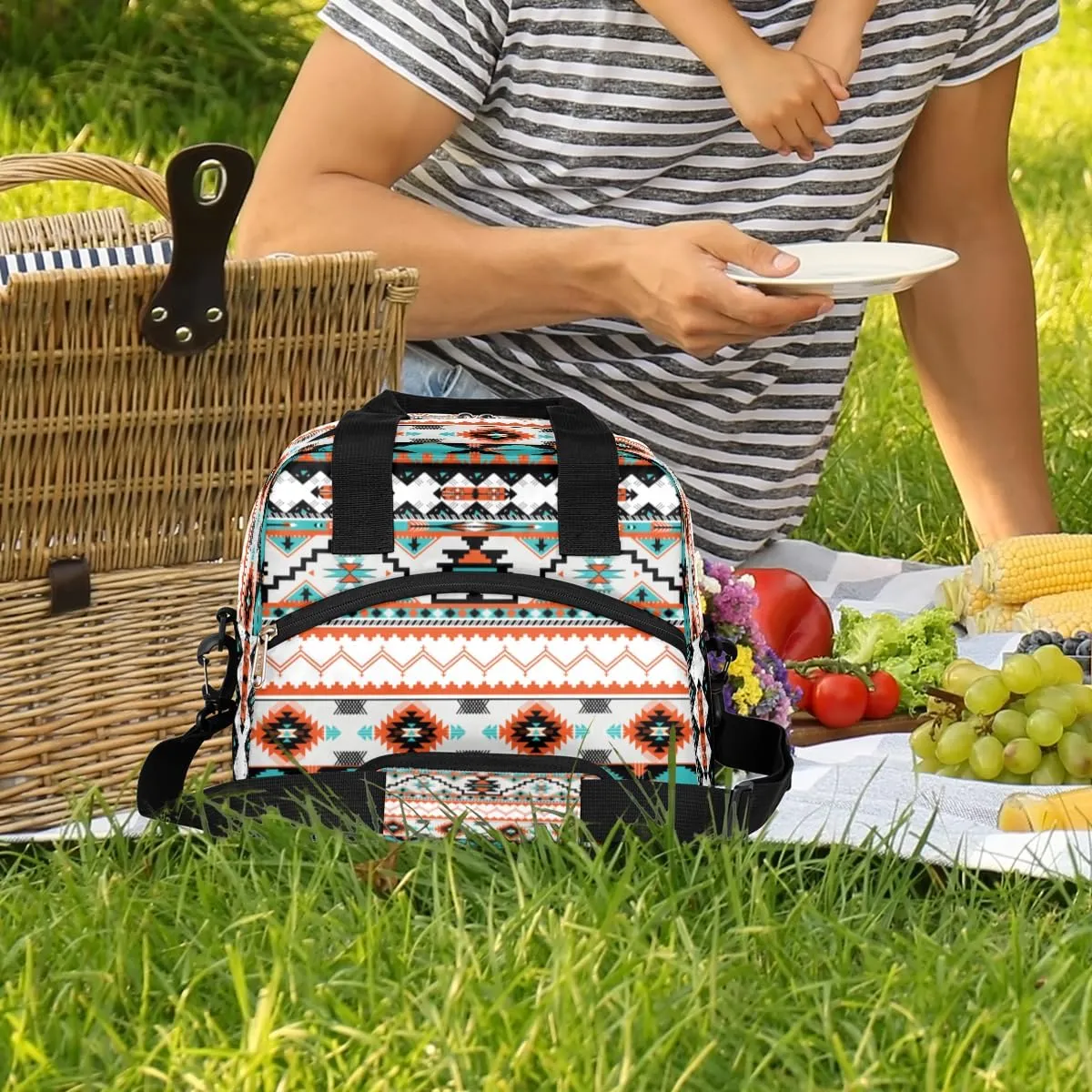 Aztec Western Insulated Lunch Bag for Women Girl Large Aztec Ethnic Thermal Cooler Lunch Box Durable Tote Bag with Adjustable Shoulder Strap for Work School Office Travel Meal Prep Bag