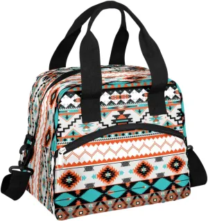 Aztec Western Insulated Lunch Bag for Women Girl Large Aztec Ethnic Thermal Cooler Lunch Box Durable Tote Bag with Adjustable Shoulder Strap for Work School Office Travel Meal Prep Bag