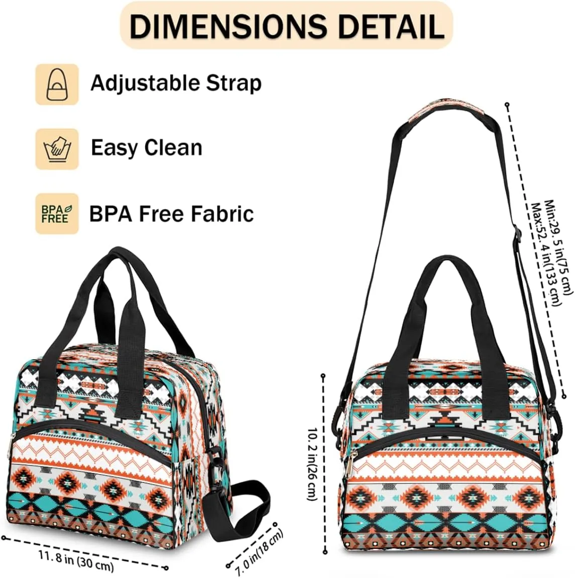 Aztec Western Insulated Lunch Bag for Women Girl Large Aztec Ethnic Thermal Cooler Lunch Box Durable Tote Bag with Adjustable Shoulder Strap for Work School Office Travel Meal Prep Bag