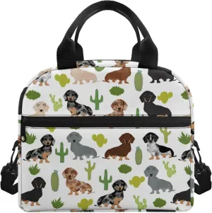 Babrukda Lunch Box Insulated Lunch Bag Waterproof with Adjustable Shoulder Strap Reusable Cross Body Tote for Kids Teens Dachshund Print