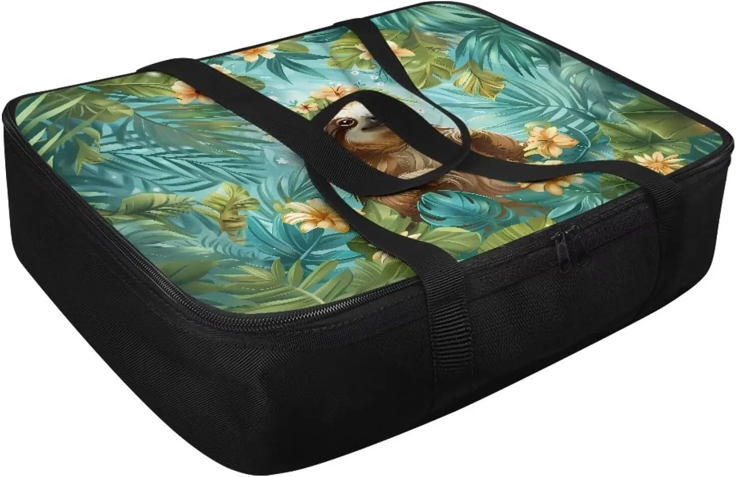 Babrukda Tropic Palm Leaves Sloth Insulated Casserole Baking Dish Bag Leak-Proof Insulated Casserole Carrier for Hot or Cold Food Lasagna Lunch Bag for Parties, Picnic, Beach